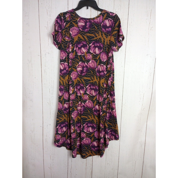 Lularoe Dress Small Carly Swing High Low Black Purple Flowers Casual Comfy - Picture 4 of 7